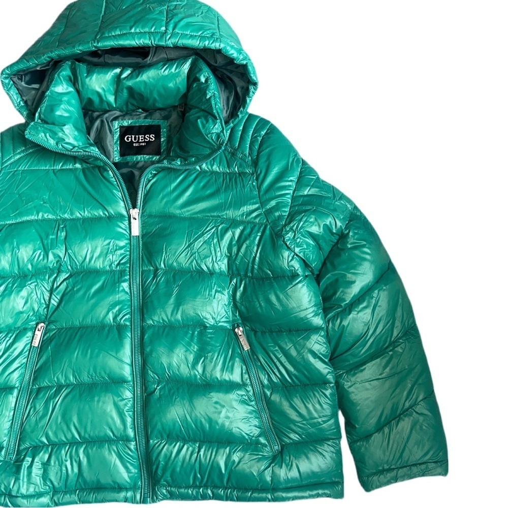 GUESS Emerald Green Hooded Puffer Jacket | Women’s Large | NWOT - Picture 3 of 10